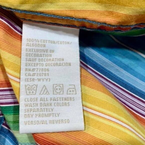 Tommy Hilfiger Shirt Size S or M Rainbow Stripe Cotton Button Collar Y2k 2004 - Picture 9 of 11